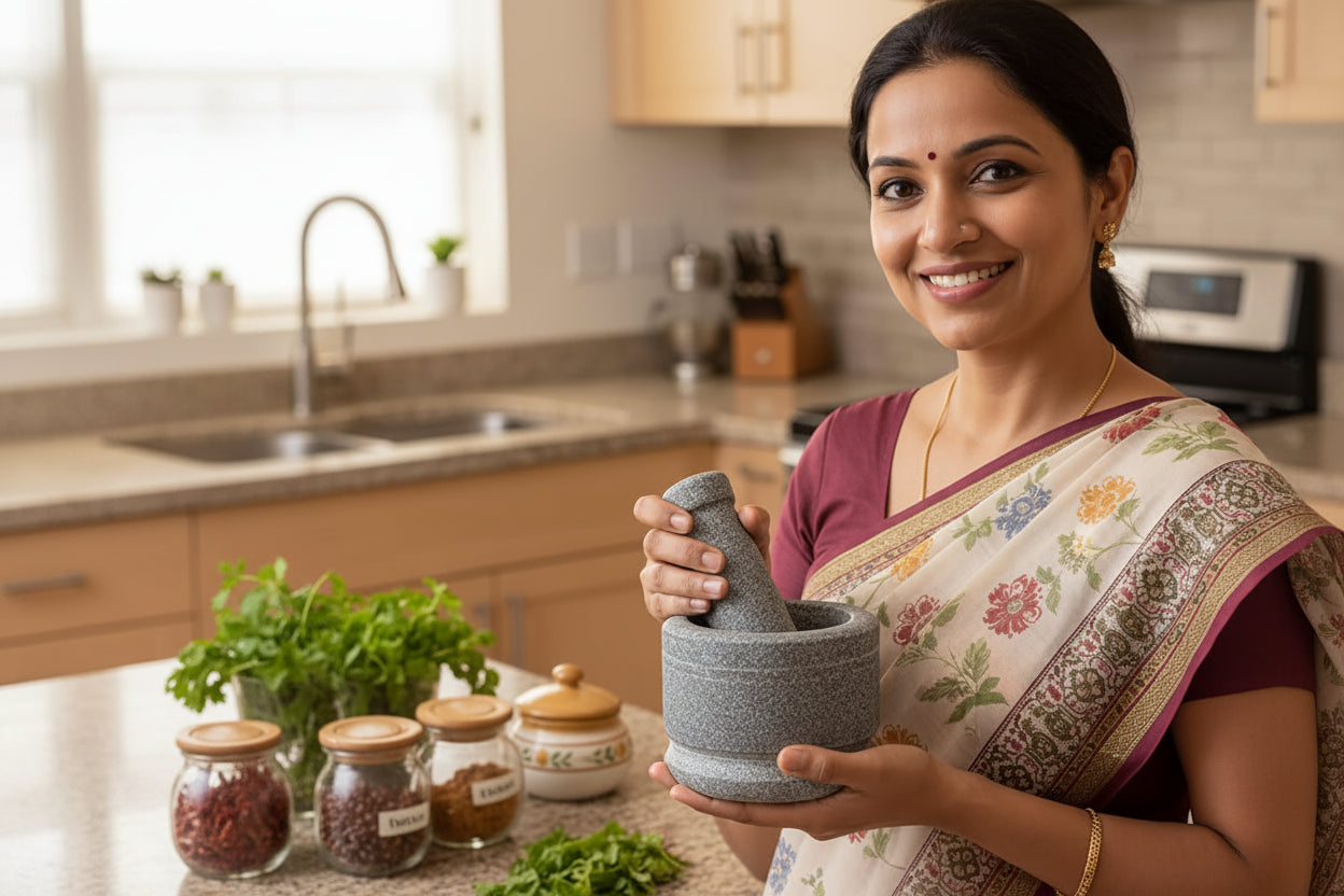 Premium Stone Mortar and Pestle for Kitchen