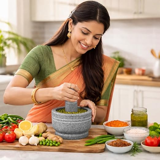 Premium Stone Mortar and Pestle for Kitchen