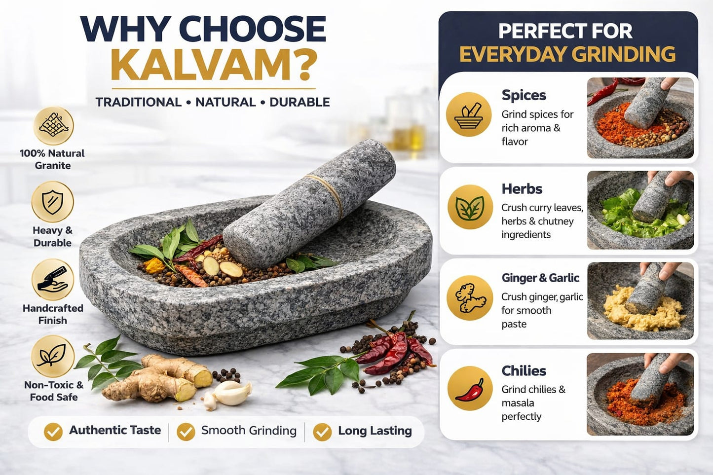 Premium Stone Mortar and Pestle for Kitchen