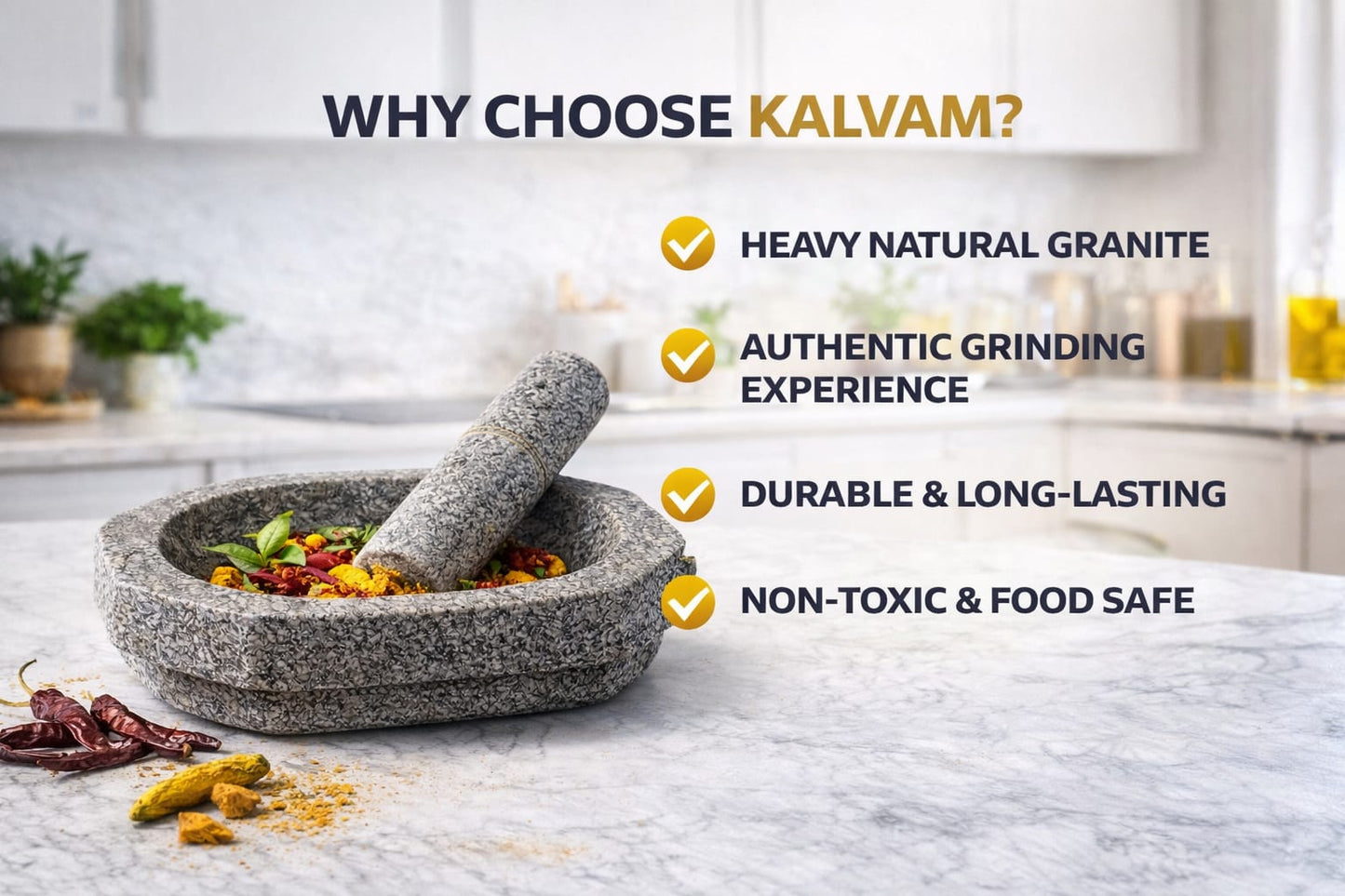 Premium Stone Mortar and Pestle for Kitchen