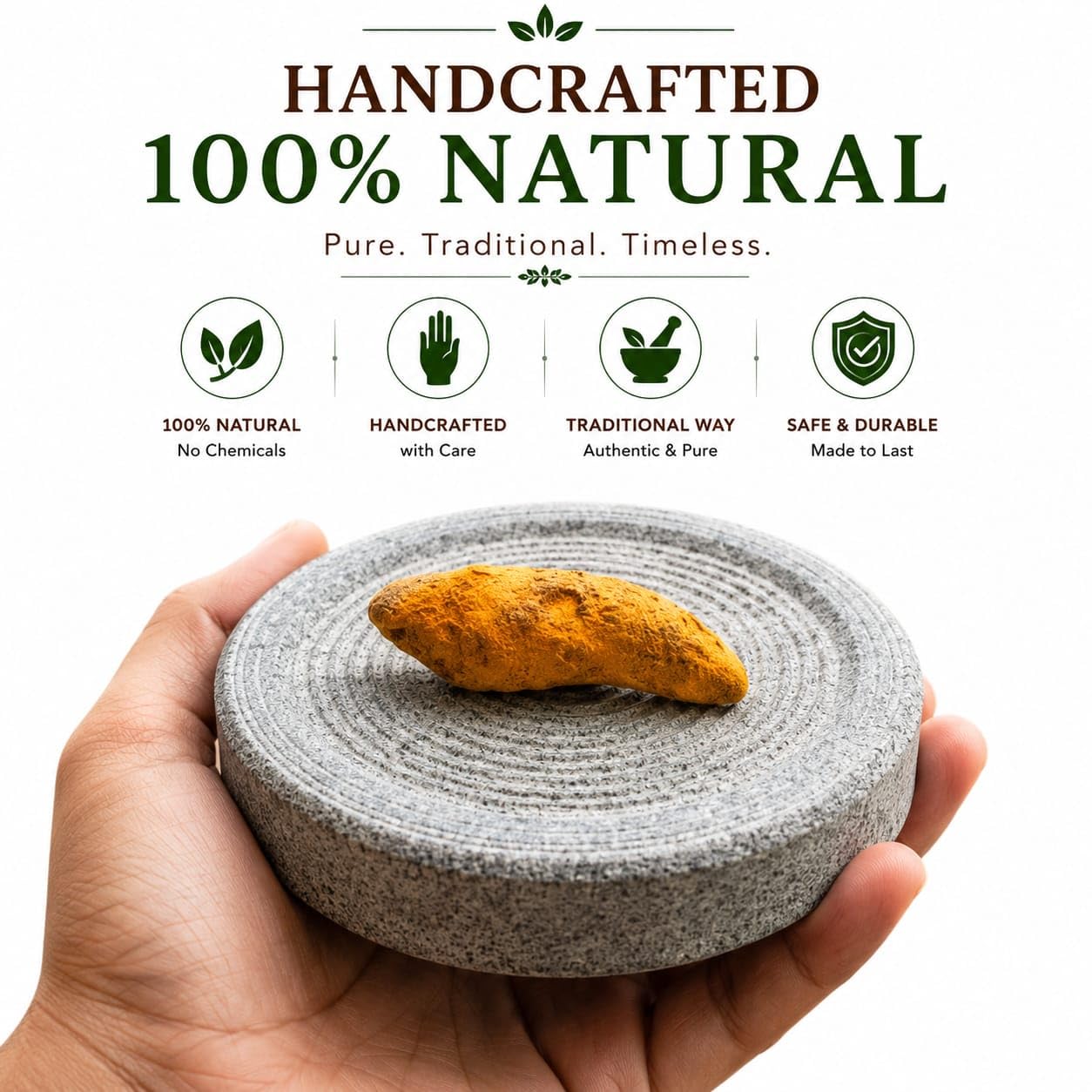 UTHUKULI Real Grinding Stone & Rubbing Stone for Chandan, Turmeric, Haldi, Sandalwood & Almond | Chandan Rubbing Stone for Baby | Silbatta Stone | Round Shape 5 Inch Grinder for Kitchen